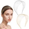 Gwabee Multi Layers Headbands for Women, Thin Metal Headband, 2 PCS Non Slip Row Wire Head Band, Elegant Hair Band for Girls Hair Hoop, Elastic Hairband Hair Accessories for Women, Gold and Silver