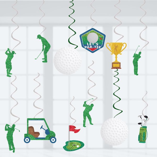 Golf Party Decorations Golf Birthday Hanging Swirls, Assembled and Ready to Use, Let's Partee Party Decor Supplies Boys Hanging Swirl Party Streamers 24pcs Golf Sports Themed Party Decor Banner