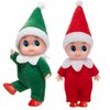 JOYIN 2PCS Christmas Elf Plush Doll, Red and Green Tiny Elf Doll with Clothes and Belt Pattern Soft Plush Christmas Accessories for Christmas Holiday Decorations, Christmas Dress-Up Party.