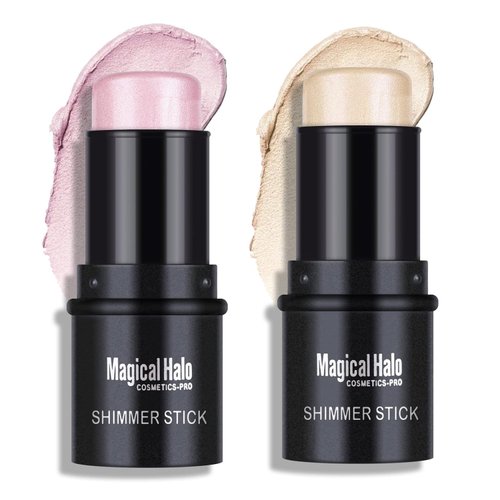 2 Colors Highlighter Stick, Face Highlighter Palette, High Glossy Face Illuminator Palette, Narutal Glow Finish,Face Shaping & Contouring Stick, Lasting Sparkling Highlighter Makeup