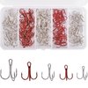 Fishing Treble Hooks Kit, 180pcs Red Treble Hooks Sharp Round Bend High Carbon Steel Fish Hooks Strong Barbed Hooks with Split Rings Stainless Steel for Lures Baits Saltwater Freshwater Fishing