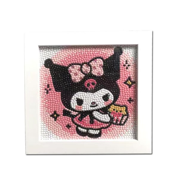 PERFECTSIGHT Cute 5D Diamond Art Kits with Wooden Frame, Kawaii DIY Painting Art for Kids,Diamond Arts and Crafts Sets, Big Gem Full Drill Diamond Dots for Girls Boys Children Ages 4-8-12 (Kurom)