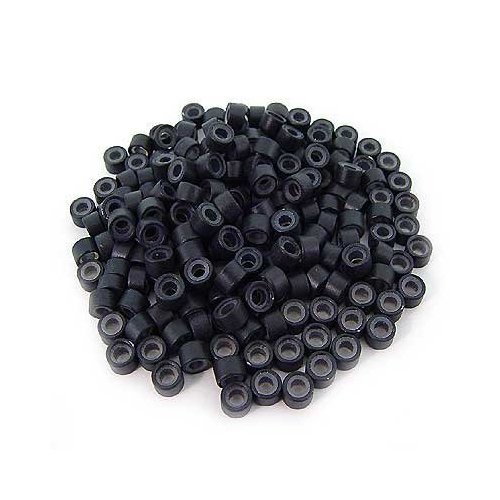 500 PCS 4.5mm Small Silicone Lined Micro Rings Links Beads Linkies For I Bonded Tip Stick Glue Hair Extensions - Color Black
