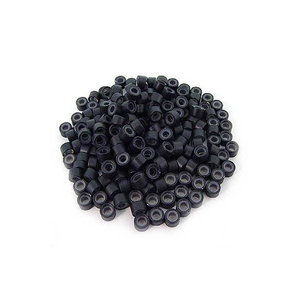 500 PCS 4.5mm Small Silicone Lined Micro Rings Links Beads Linkies For I Bonded Tip Stick Glue Hair Extensions - Color Black