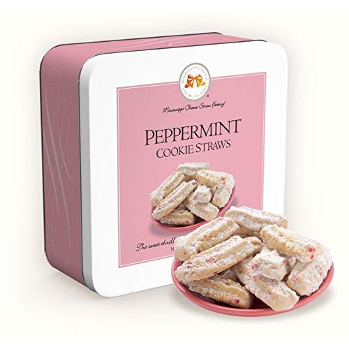 Mississippi Cheese Straw Factory Gift Tin Peppermint Cookie Straws (Peppermint, 10 Ounce)