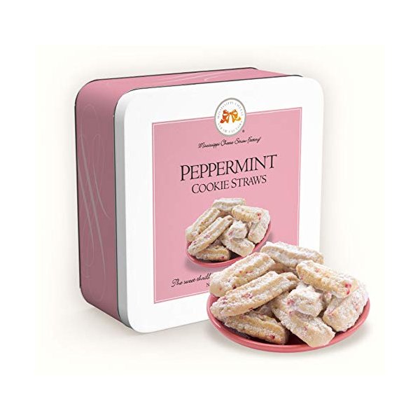 Mississippi Cheese Straw Factory Gift Tin Peppermint Cookie Straws (Peppermint, 10 Ounce)