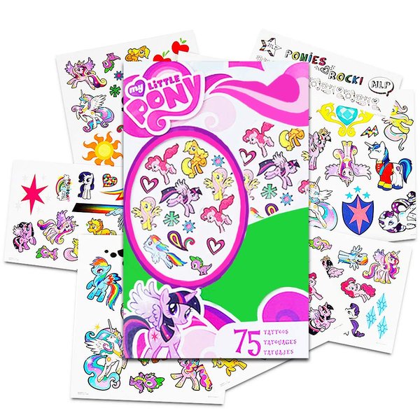 Hasbro My Little Pony Temporary Tattoos - 75 Tattoos - Twilight Sparkle, Rainbow Dash, Fluttershy, Pinkie Pie, Applejack, Rarity, Spike The Dragon, Princess Celestia, and Princess Luna!