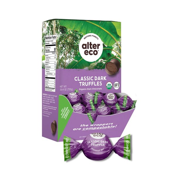 Alter Eco |Classic Dark Chocolate Truffles | Pure Dark Cocoa, Fair Trade, Organic, Non-GMO, Gluten Free Dark Chocolate Truffles | 60 Truffles