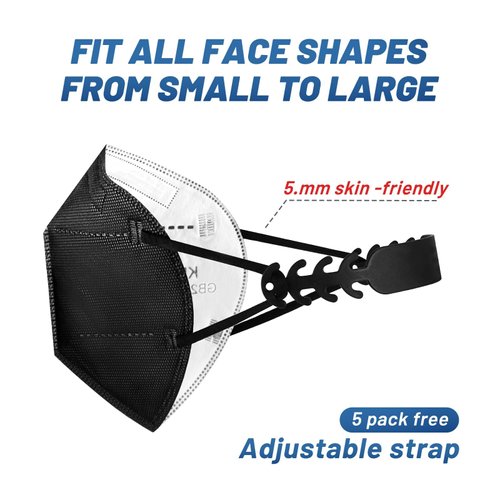KN95 Face Masks Black Adults - 100 Pack KN95 Disposable Comfortable 5-Layer Safety Face Masks & 5 Adjustable KN95 Masks Extender Masks Large Size