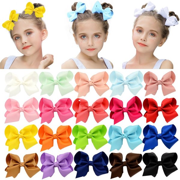 DEEKA 20 PCS Multi-colored 4" Hand-made Grosgrain Ribbon Hair Bow Alligator Clips Hair Accessories for Little Girls