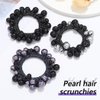 Fashey Pearl Hair Ties Beaded Hair Scrunchies Elastic Ponytail Holder 3 Pcs Pearls Hair Bands Hair Accessories for Women (black,blue)