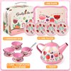 Tea Party Set for Little Girls, Flower Tea Set Toys for Girls Age 3 4 5 6 Year Old, Toddler Kids Kitchen Pretend Play Toys with Tin Tea Set, Cake Stand, for Girls