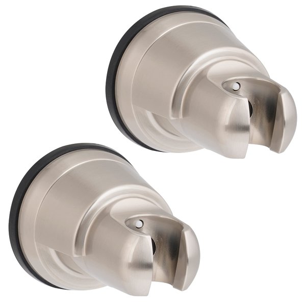 2 Pack Vacuum Suction Cup Shower Head Holder, Removable Shower Head Bracket, Height Adjustable Shower Wand Holder & Wall Mount ABS Plastic Suction Holder for Handheld Shower Head, Brushed Nickel