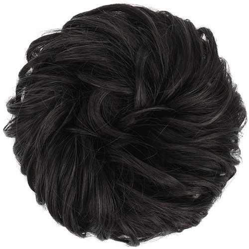 FESHFEN Messy Bun Hair Piece Hair Bun Scrunchies Darkest Brown Synthetic Wavy Chignon Ponytail Hair Extensions Thick Updo Hairpieces for Women Girls 1PCS