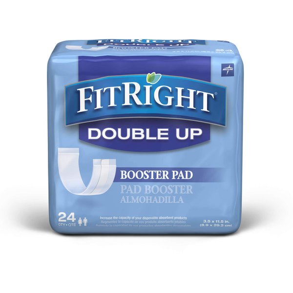 Medline FitRight Double Up Booster Pad, Thin Incontinence Liner, 3.5" x 11.5", Individually Wrapped (Bag of 24)