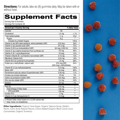 SmartyPants Multivitamin for Men & Women: Multivitamin Gummies with Vitamin D3, C, Vitamin B12, B6, Vitamin A, K & Zinc, Omega 3 Fish Oil (EPA/DHA), Gluten Free, 180 Count (30 Day Supply)