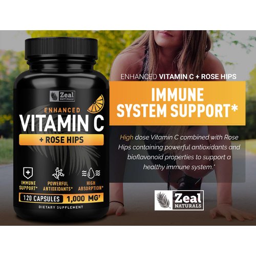 Vitamin C 1000mg with Rosehips (120 Capsules | 1000mg) Pure Vitamin C Capsules - Ascorbic Acid + Rose Hips for Powerful Immune System Support - High Dose Vitamin C for Adults Immune Support Vitamins