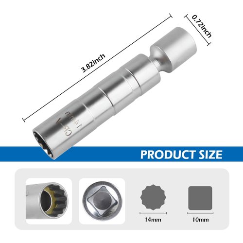 14mm Spark Plug Socket - 3/8" Drive 12 Point Magnetic Swivel Spark Plug Socket - Universal Car Accessories Thin Wall Spark Plug Socket Removal Tool Fit for Most Car SUV Silver