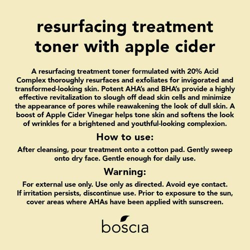 boscia Resurfacing Treatment Toner with Apple Cider Vinegar - With Vitamin C - Vegan & Cruelty-Free - Natural Clean Skin Care for Dry, Normal, Combination & Oily Skin Types - 5.10 Fl Oz