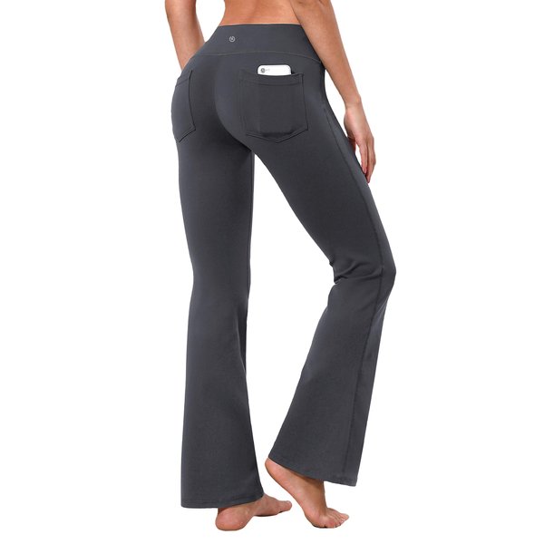 BUBBLELIME 29"/31"/33"/35" 4 Styles Women's Bootcut Yoga Pants Tummy Control - Back Pockets_Shadowcharcoal M_31" Inseam