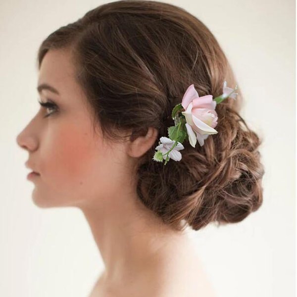 Fangsen Silver Delicacy Pink Rose Wedding Flower Hair Comb Hair Piece Barrette Prom Halloween Festival Flower Girl