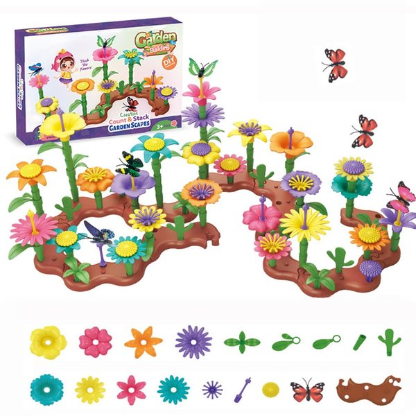 Salunhey Blocks Toys Flower Garden for Girls Toys STEM, Educational Toy Gardening Pretend Play Set Upgrade DIY Flower Stacking Toys for Kids Preschool