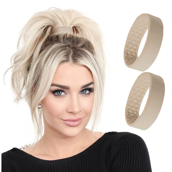 PONY-O Revolutionary Hair Tie Alternative Ponytail Holders - MEDIUM Size for Fine to Normal Hair or Slightly Thick Hair - 2 Pack Dark Blonde Original Patented Hair Styling Accessories