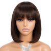 Rebecca Fashion Brown Bob Wig with Bangs Human Hair 10 Inch Light Yaki Straight Short Bob Human Hair Wigs for Black Women Wear and Go Glueless Wig for Daily Wear