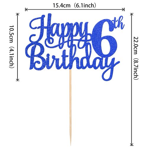 1 PCS Happy 6th Birthday Cake Topper Glitter Cheers to 6 Years Birthday Cake Pick Six 6 Fabulous Cake Decoration for Happy 6th Birthday Theme Party Decorations Supplies Blue