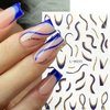 6 Sheets French Tip Nail Art Stickers 3D Self-Adhesive Gold Glitter Nail Decals Stripes Waves Lines Nail Design Stickers Acrylic Nail Art Supplies DIY for Women and Girls Manicure Tips