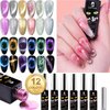 Clara Colors Cat Eye Gel Nail Polish, 12 Colors Holographic Glitter Cat Eye Gel Nail Polish Set with Magnet Romantic Galaxy Series Cat Eye Gel Polish Set Long Lasting Soak Off UV LED