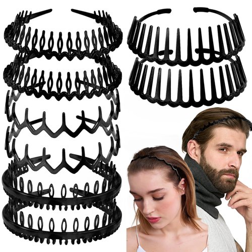 8 PCS Non Slip Fashion Plastic Headbands with Teeth Skinny Hair Band Combs Hair Hoop Hair Accessory for Women Men Hair Decorations (Black)