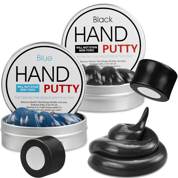 Arfun 2 Pack Magnetic Slime Putty with Magnet, Soft Magic Slime Hand Putty Fidget Game Stress Relief Thinking Educational Toy with Magnet Gifts for Boys Girls Adults(Blue, Black)