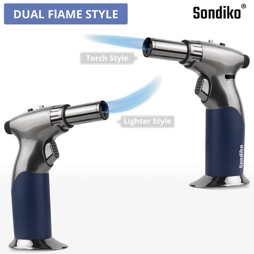 Sondiko Triple Flame Adjustable Mini Butane Torch Lighter - Refillable with Continuous Flame Lock for Creme Brulee, Cooking (Butane Not Included)
