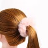 2 Pcs Women Furry Elastic Faux Rabbit Hair Scrunchies Fluffy Ponytail Holder Pompom Ball Hair Bands Ties For Girl Hair Accessories (Shell Pink)