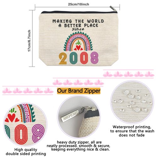 Sweet 16 Birthday Decorations for Girls, Her, Teenage Girls, Sister, Daughter, Granddaughter, 2008 Funny 16 Year Old Girl Gift Ideas Makeup Bags, Cosmetic Travel Bag for 16th Birthday Gifts, Christmas