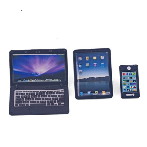 Dollhouse Decoration Miniature Accessories Dollhouse Computer Laptop Tablet Phone Simulation Accessories for Doll 1/6 1/12 Miniatures Play Set - 3 Pcs (3 Laptop-Black)
