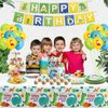 123 Pack Dinosaur Party Supplies Dino Birthday Party Decorations Set Dinosaur Themed Happy Birthday Supplies Include Plates, Napkins, Birthday Banner, Party Tablecloth for 40 Guests