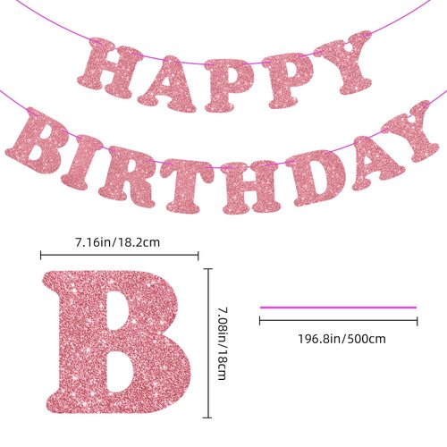 Rose Gold Happy Birthday Banner Glitter Birthday Banner Happy Birthday Sign for Backdrop Rose Gold Birthday Party Decorations Elegant Bunting Banner Garland for Women Girls Party Supplies