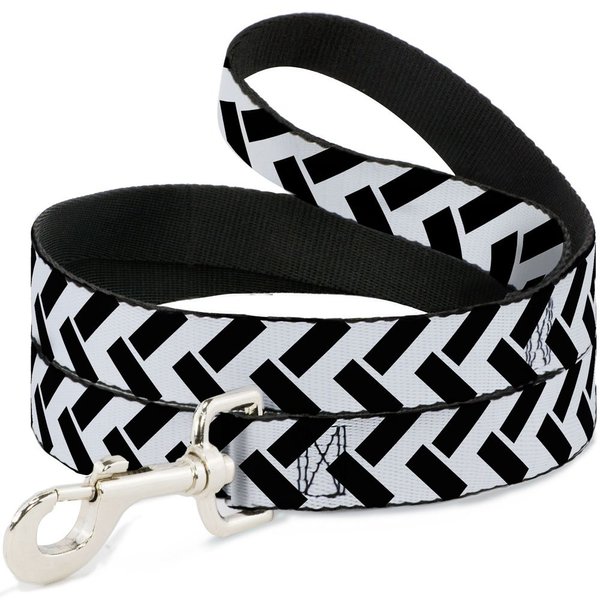 Dog Leash Jagged Chevron White Black 4 Feet Long 1.0 Inch Wide