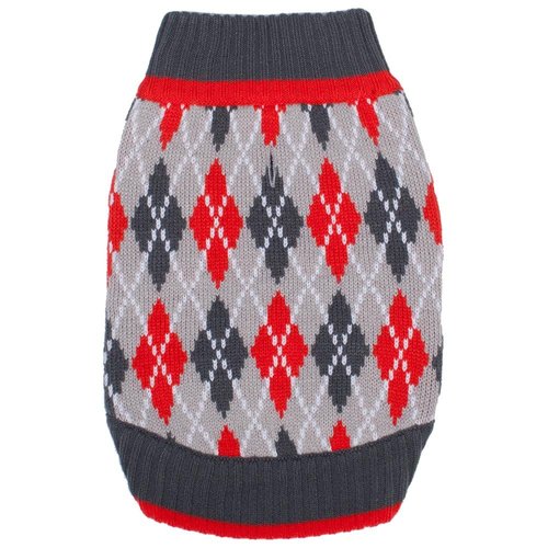 Blueberry Pet Chic Argyle All Over Dog Sweater in Charcoal and Scarlet Red, Back Length 14", Pack of 1 Clothes for Dogs