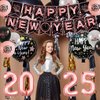 New Years Eve Party Supplies 2025 Rose Gold Happy New Year Decorations Happy New Year Banner 2025 Foil Balloons Rose Gold Fringe Curtain for Rose Gold New Year's Eve Party Supplies