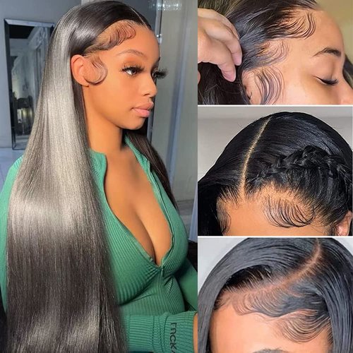 Dixtefo 13x6 HD Glueless Straight Lace Front Wigs Human Hair Transparent Lace Frontal Wigs 220% Density Brazilian Virgin Human Hair Wigs for Women Pre Plucked with Baby Hair Natural Color 16 Inch