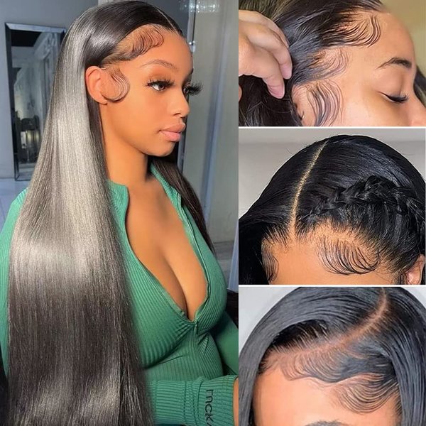 Dixtefo 13x6 HD Glueless Straight Lace Front Wigs Human Hair Transparent Lace Frontal Wigs 220% Density Brazilian Virgin Human Hair Wigs for Women Pre Plucked with Baby Hair Natural Color 16 Inch