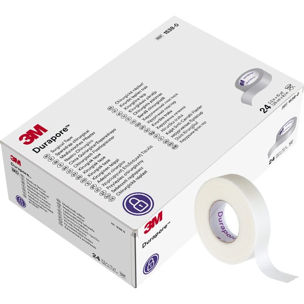 3M™ Durapore™ Surgical Tape 1538-0, 1/2 inch x 10 yard (1,25cm x 9,1m), 24 Rolls/Box