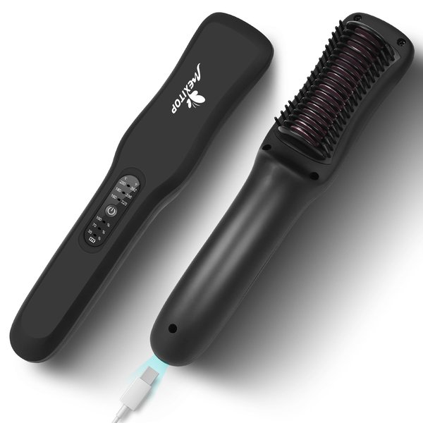 Cordless Hair Straightener Brush,Lightweight & Mini Size Portable Straightening Brush with Negative Ion 5000mAh Battery, Hot Comb Hair Straightener for Women, USB Rechargeable