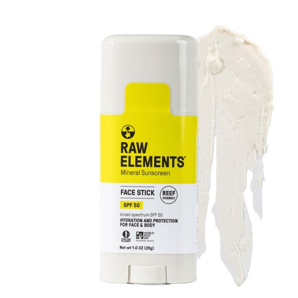 Raw Elements Face Stick SPF 50 All-Natural Mineral Sunscreen - Reef Safe, Water Resistant, Broad Spectrum UVA/UVB Protection, Safe For All Ages, Travel Size 1 oz