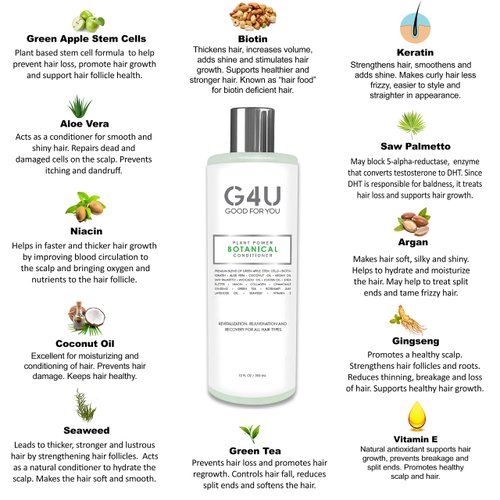 G4U Natural and Sulfate Free Hair Conditioner For Men and Women. For All Hair Types, Damaged, Dry, Color Treated. Plant Based Ingredients. Mild and Gentle. Ideal For Home, Spas, Salons. 12 Fl Oz.