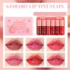 6 Colors Lip Tint Stain Set, Korean Velvet Watery Moisturizing Lip Tint Mini Liquid Lipstick Set, Natural Multi-Use Lip and Cheek Tint, Long-Lasting, High Pigment, Vivid Color, Lip Tint Makeup