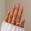 KKUUOO Pink Press on Nails Medium Almond Fake Nails Cat Eye False Nails with Glitter Design Artificial Nails Full Cover Acrylic Nails Glossy Stick on Nails Cute Press on Nails Glue on Nails for Women